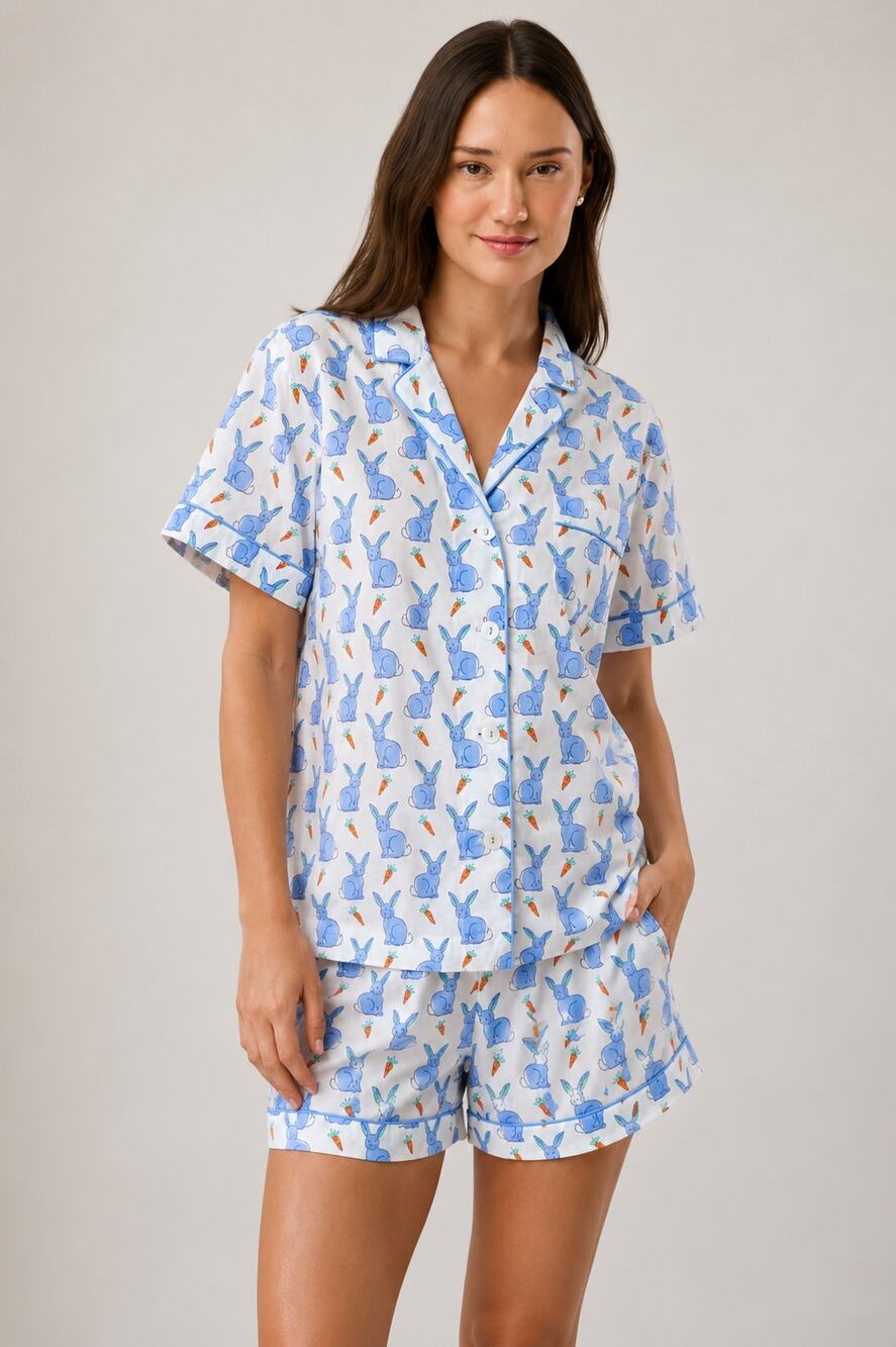 Roller Rabbit Romy The Rabbit Livy Pajama Shorts Set Blue L NWT